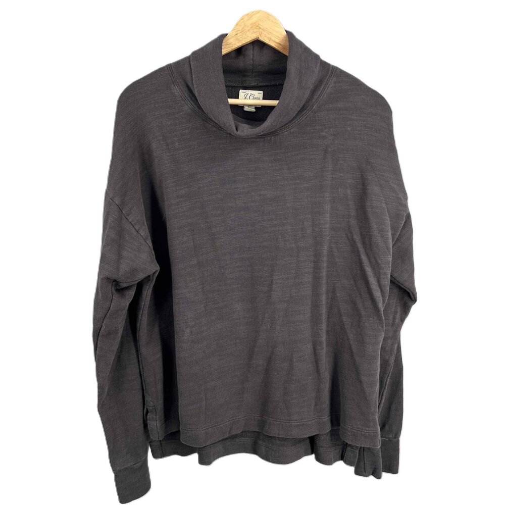 J.Crew Dark Grey High Neck Boxy Oversized Vintage Fleece Sweatshirt Womens Large